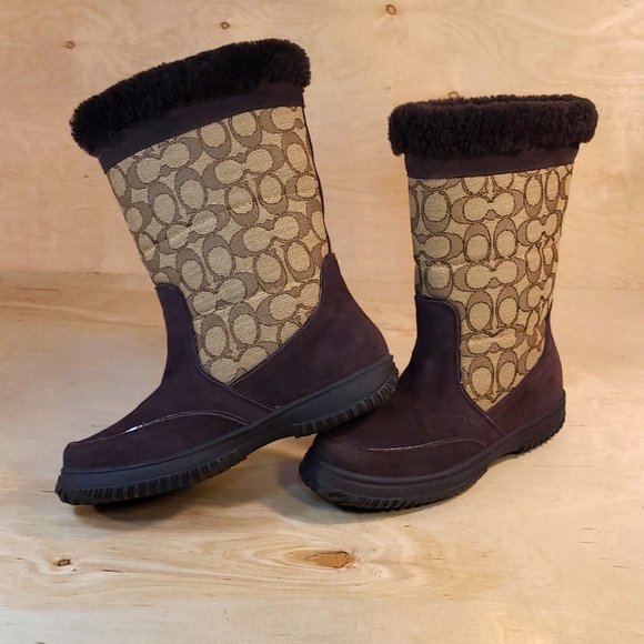 Coach Sherman Signature Brown Suede Chestnut Womens Boots - Picture 4 of 10